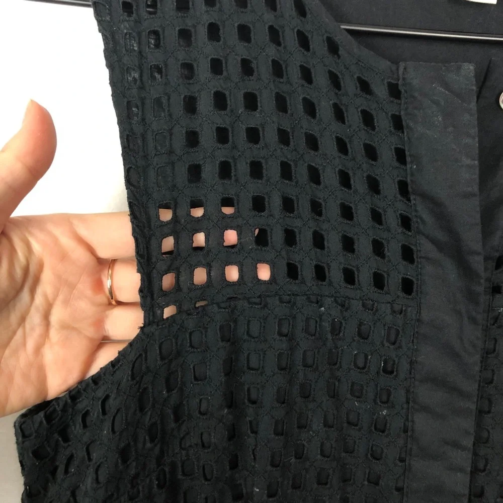 Whistles Lattice Broiderie Lace Sleeveless Fit & Flare Dress Black 6 Knee Length - Picture 5 of 11